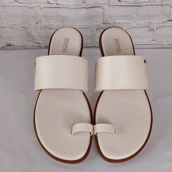 MICHAEL KORS 'AUGUST' LEATHER TOE-RING SLIP-ON SLIDE SANDALS IVORY TUSK 9 - Picture 10 of 16